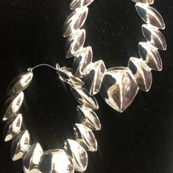 X-Large Shrimp Silver Tone Hoop Earrings 