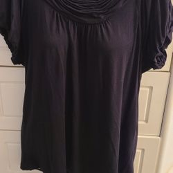 Spence Short Sleeve Black Gathered Shirt SIZE L