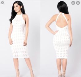 Fashion Nova white and nude mesh dress