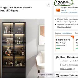 78.7 in. Black Wooden Accent Storage Cabinet With 2-Glass Doors, Drawers, AdjusG Shelves, LED. 169