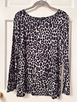 Mario Serrani Leopard Print Long Sleeve Top Size L