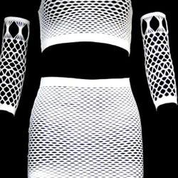 Radiant Fluorescent Fishnet Lingerie Set - Seductive Sleeveless Top, High Waist Skirt & Detachable Sleeves - Alluring Sheer Womens Underwear for Irres