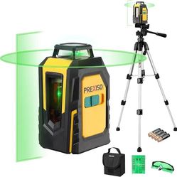 PREXISO 360° Laser Level with Tripod, 100Ft Self Leveling Cross Line Laser- Green Horizontal Line for Construction, Floor Tile, Renovation with Target