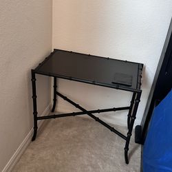 Wrought Iron and Black Granite End Table 