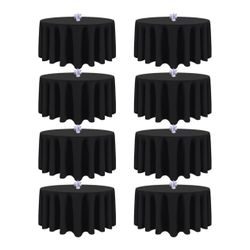 8 Pack Black Round Tablecloths 120 Inch Round Table Cloth, Wrinkle Resistant Table Covers