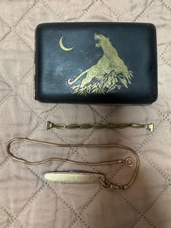 Antique Estate Lot: Japanese Damascene Tiger Case, 12K GF Snake Chain, J&CN Co Fob Knife & Expansion Vest Chain