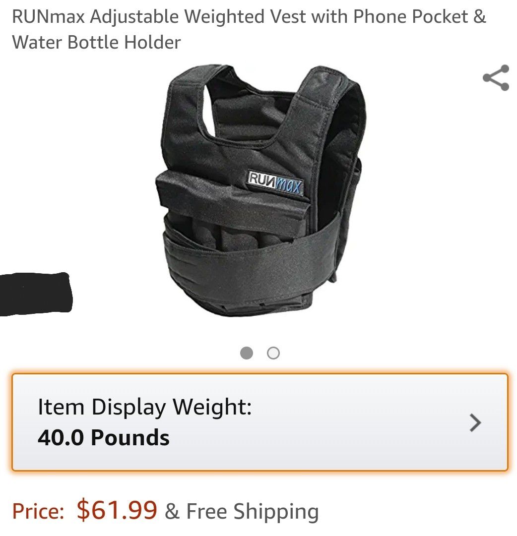 Runmax Adjustible Weighted vest w/Phone Pocket & Water Bottle Holder