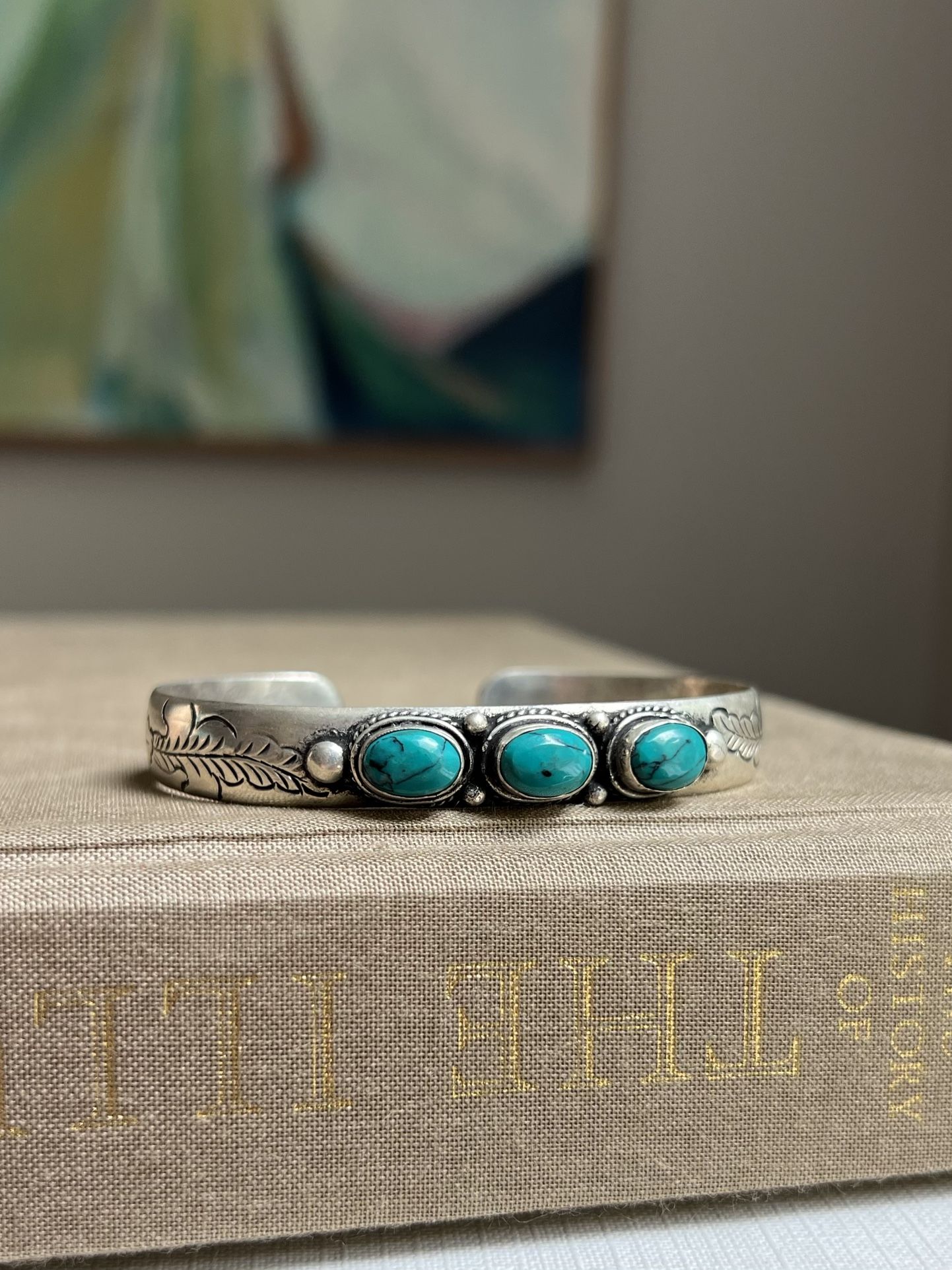 Turquoise Flower Etched Bracelet ( firm on price )
