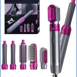 5-in-1 Volumizing Hair Styler - Blow Dryer Brush with Detachable Head for Straightening, Curling, Drying, Combing & Styling