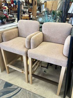 Pair of Upholstered Bar Stools with Arms