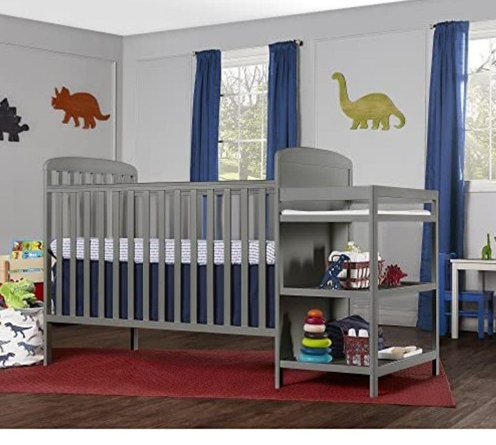 Dream On Me, Anna 3-in-1 Full Size Crib and Changing Table Combo in Steel Grey, Greenguard Gold Certified

