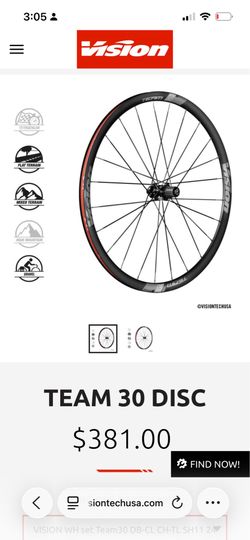 Vision Team 30 Disc Alloy Road Bike Wheels 700C 24 bladed aero spoke, 15x100 and 12x142 thru axle