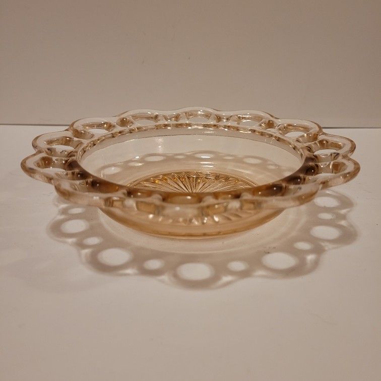 Vintage Anchor Hocking Old Colony Pink Open Lace Glass Bowl