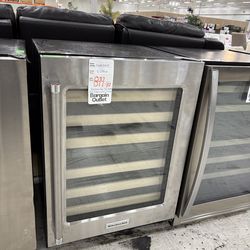 Kitchen aid 24inch 5.6 cu ft glass door wine cellar with wooden front racks (46 wine bottle capacity )