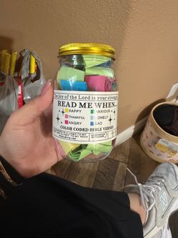A jar of colored coded bible verses
