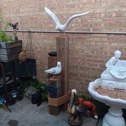 65"  H Outdoor Garden Lawn Concrete Seagull Ornamental Decor Solar Light Wood  Nautical 