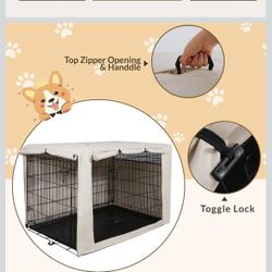 Dog Crate With Beige Cover 