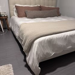 West Elm Leather, Tufted, Headboard + Frame 