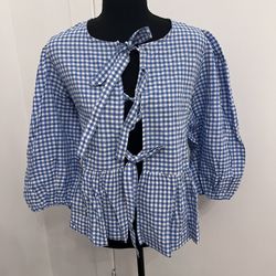 Tie Front Tops for Women Y2k Babydoll Top 3/4 Length Puff Sleeve Coquette Cute Going Out Tops