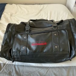 AMA personal ink Black leather light weight unisex 22x13x10 in duffel bag with shoe compartment  Perfect for under seat airline travel, camping, gym 