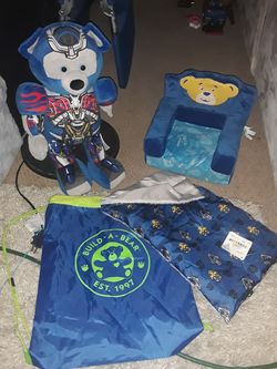 Build a bear with bed/chair, sleeping bag, backpack bag