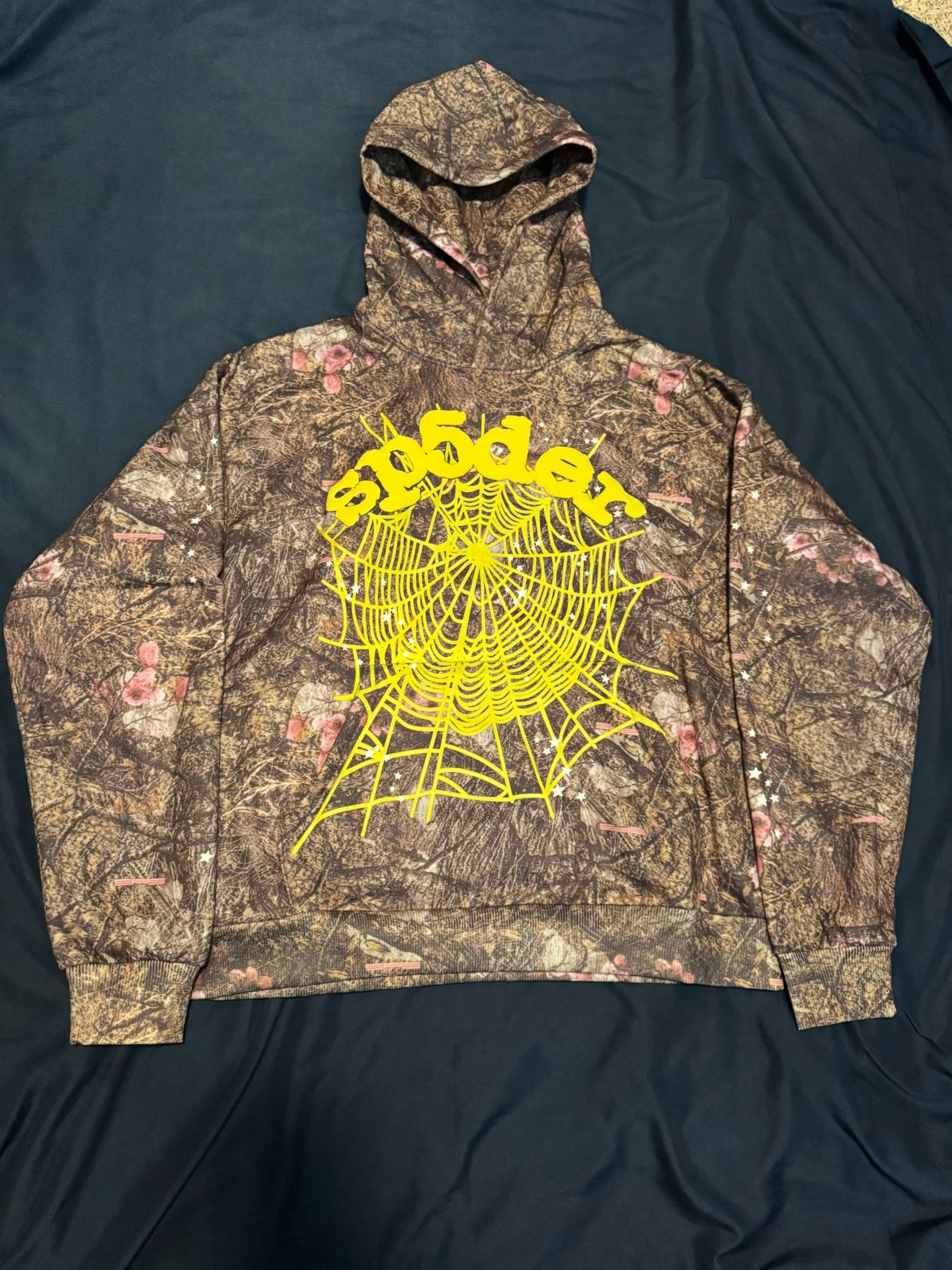 Yellow and Navy Sp5der hoodie 