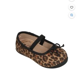 Wonder Nation Girls Ballet Flats Leopard Print Bow Elastic Strap Size 9c