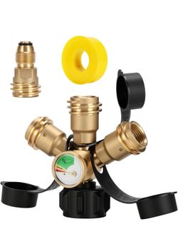 Propane Splitter with Gauge & Tank Adapter, 3 Way Propane Tank Splitter for Gas Grills, BBQ Grills, RV Camper new in box $35