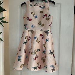 Beautiful Girls Dress Size 10 - Pink Dress With Butterfly’s And Back Zipper - Nice Material
