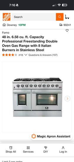 48 in. 6.58 cu. ft. Capacity Professional Freestanding Double Oven Gas Range with 8 Italian Burners in Stainless Steel