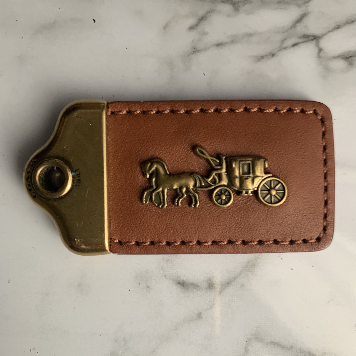 Coach 1941 Horse & Carriage Key Fob Hangtag Charm Leather Brass