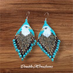 Eagle Beaded Earrings, New, Handmade By Me