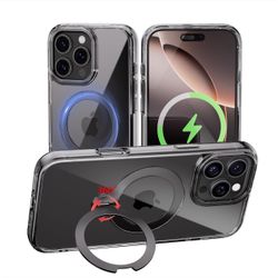 4-pack of MEIMIOU 360° Spin Magnetic Stand Case for iPhone 16 Pro Max, Compatible with MagSafe, Military Grade Shockproof Protective Cover with Rotata