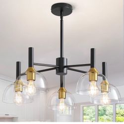 5-light Black & Gold Glass Chandelier - brand new