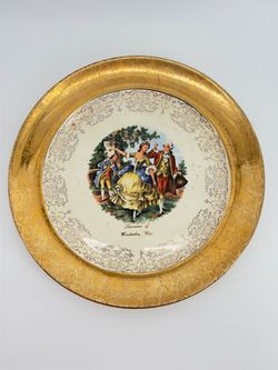 Vintage Crest-o-Gold 17th Century Dancers Plate 22k Gold Trim 9in
