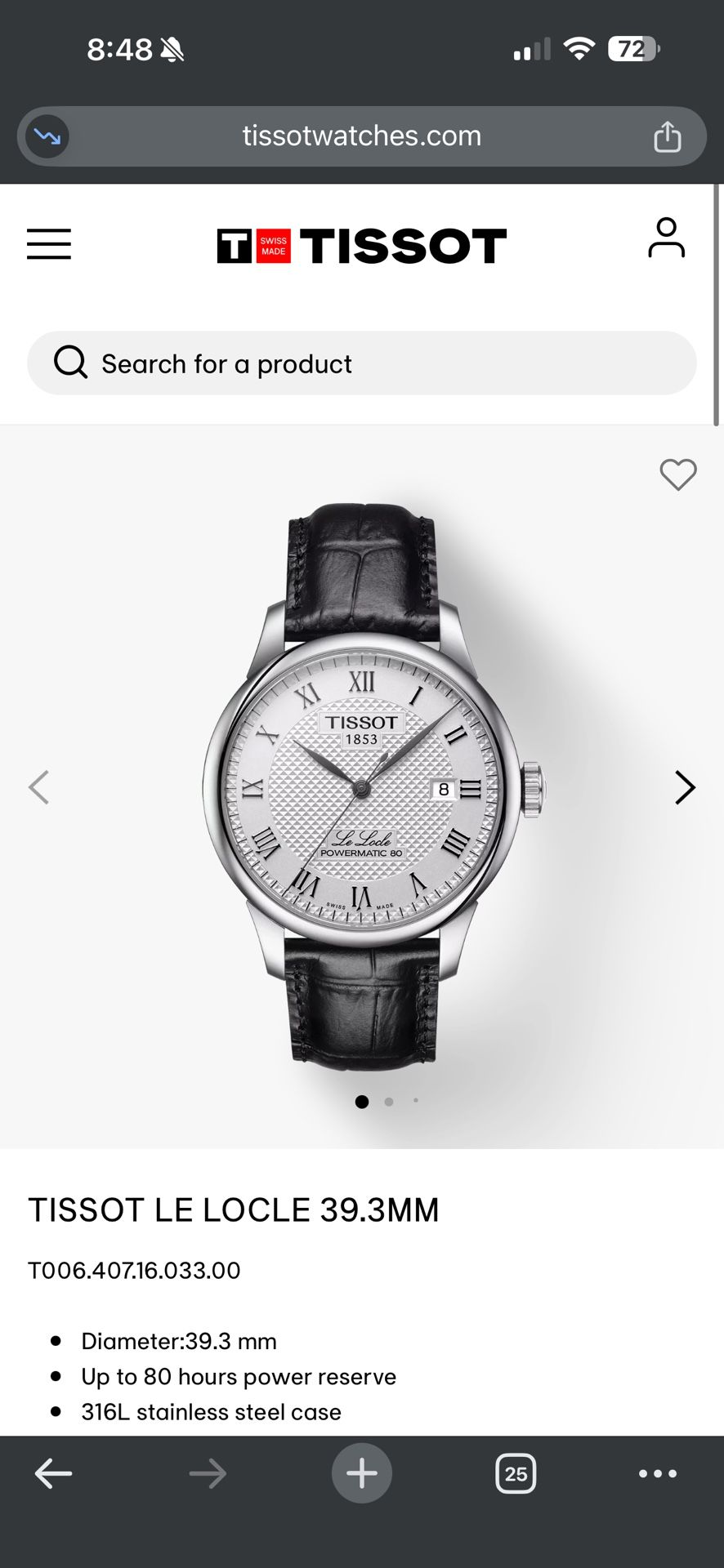 TISSOT LE LOCLE 39.3MM T006.407.16.033.00