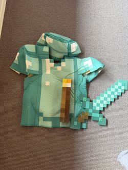 Minecraft Armor Costume with Diamond Sword and Torch Light