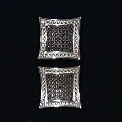 14 Kt White Gold Over Sterling Silver 1/4 Kt Diamond Earrings 