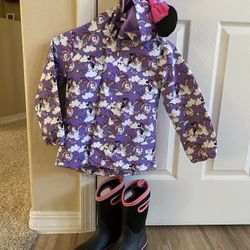 Minnie & Unicorn Rain Jacket size 5/6 & Rain Boots size 2