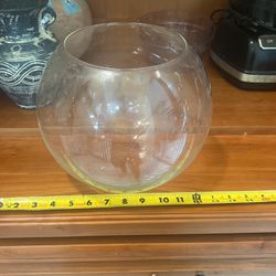 Large round globe glass bowl, pot jar, flour flowers