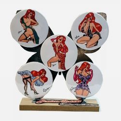 JESSICA RABBIT FIVE CARTOON PIN UP ART DRAWINGS MAGNETS, 6 INCH METAL PLAQUE 