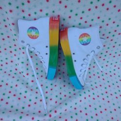 CONVERSE l Chuck Taylor All Star Hi Smiley White Rainbow Color High Tops 6
Con