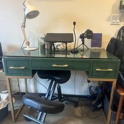 Carabelle Emerald and Gold Writing Desk with Drawers