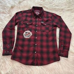 Dixxon Flannel Company Shirt Red The Oxblood Pearl Snap Women’s Size L New