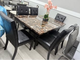 7pc Dining Set ✨ Faux Marble Top