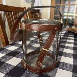 Hanging Glass Candle Holder With Faux Leather Strap