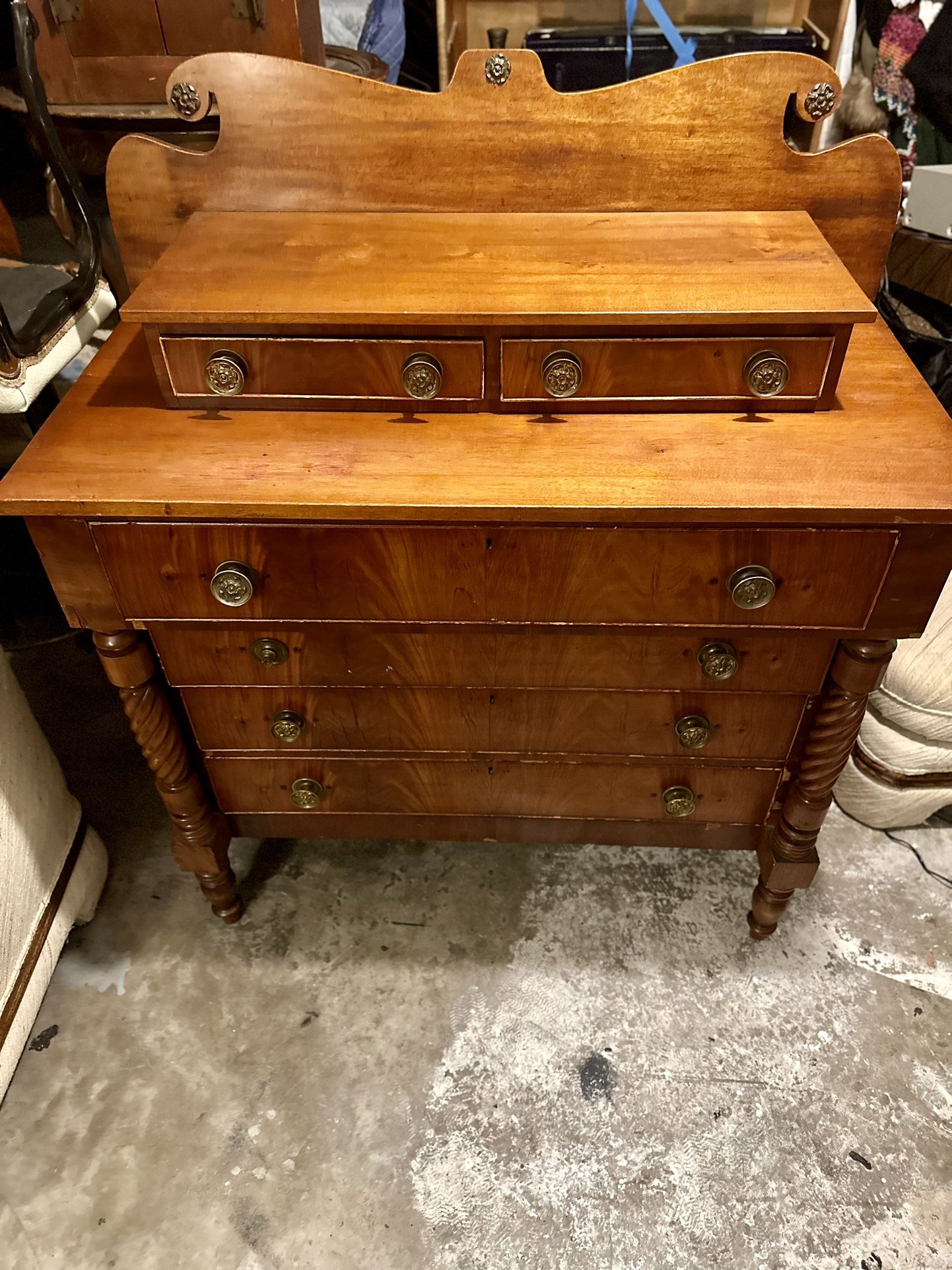 Antique Sheraton Chest or Dresser with Spiral Columns