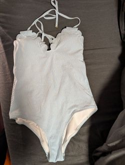 One Piece Striped Scallop Swimsuit