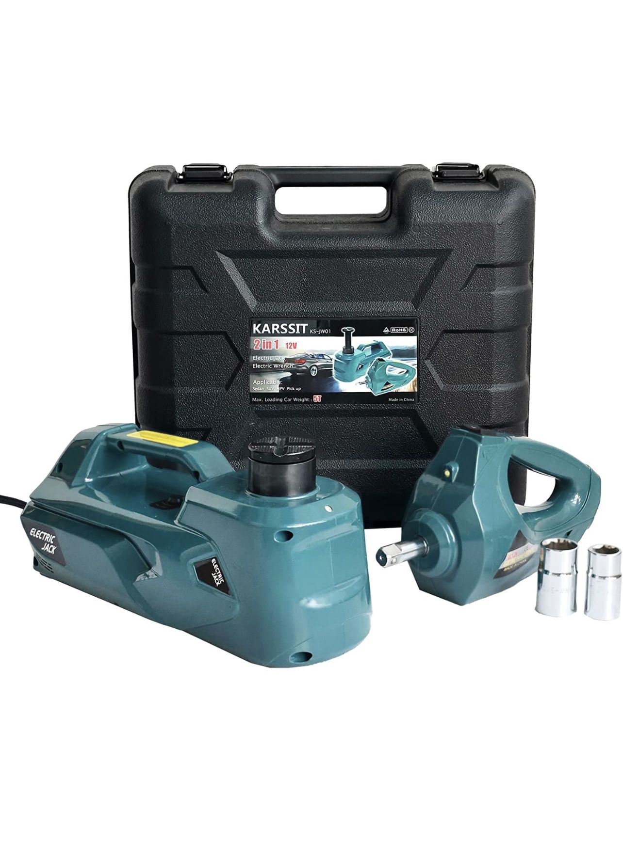 KARSSIT Electric Car Jack kit 5 ton 12V Car Jack Hydraulic with Impact Wrench Portable Hydraulic Floor Jack 2 in 1 kit