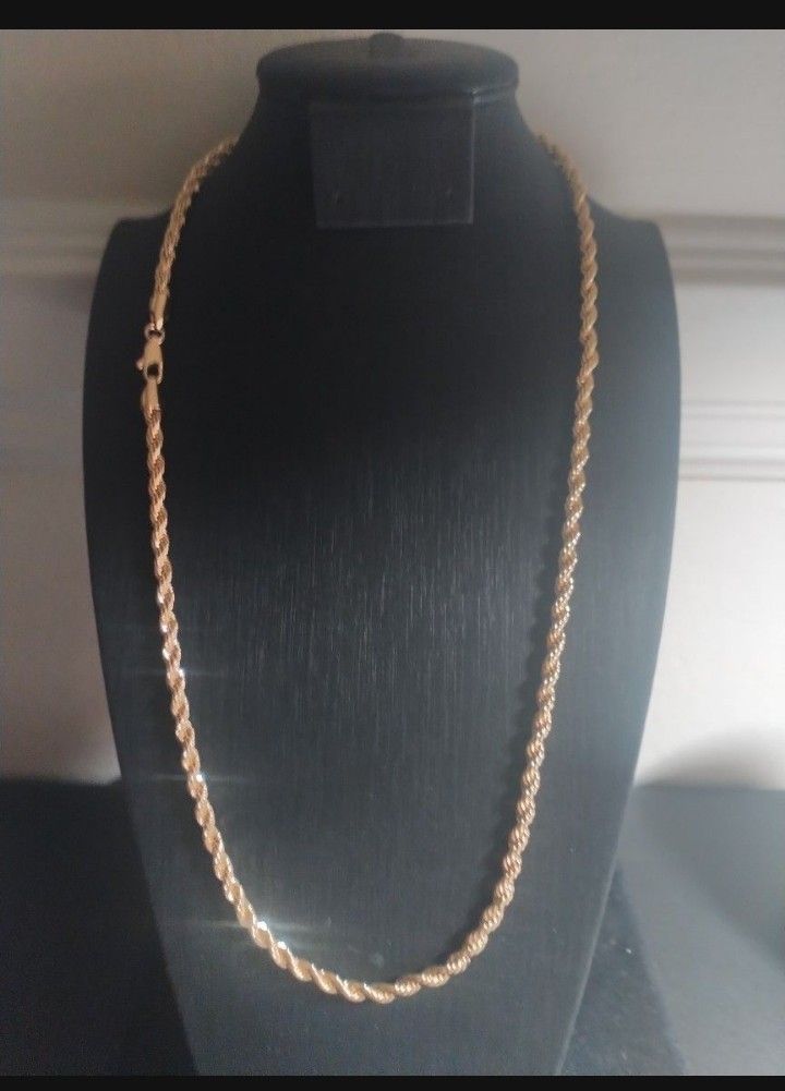 18K Italian Gold Filled 24 Inch 4mm Diamond Cut Rope Chain